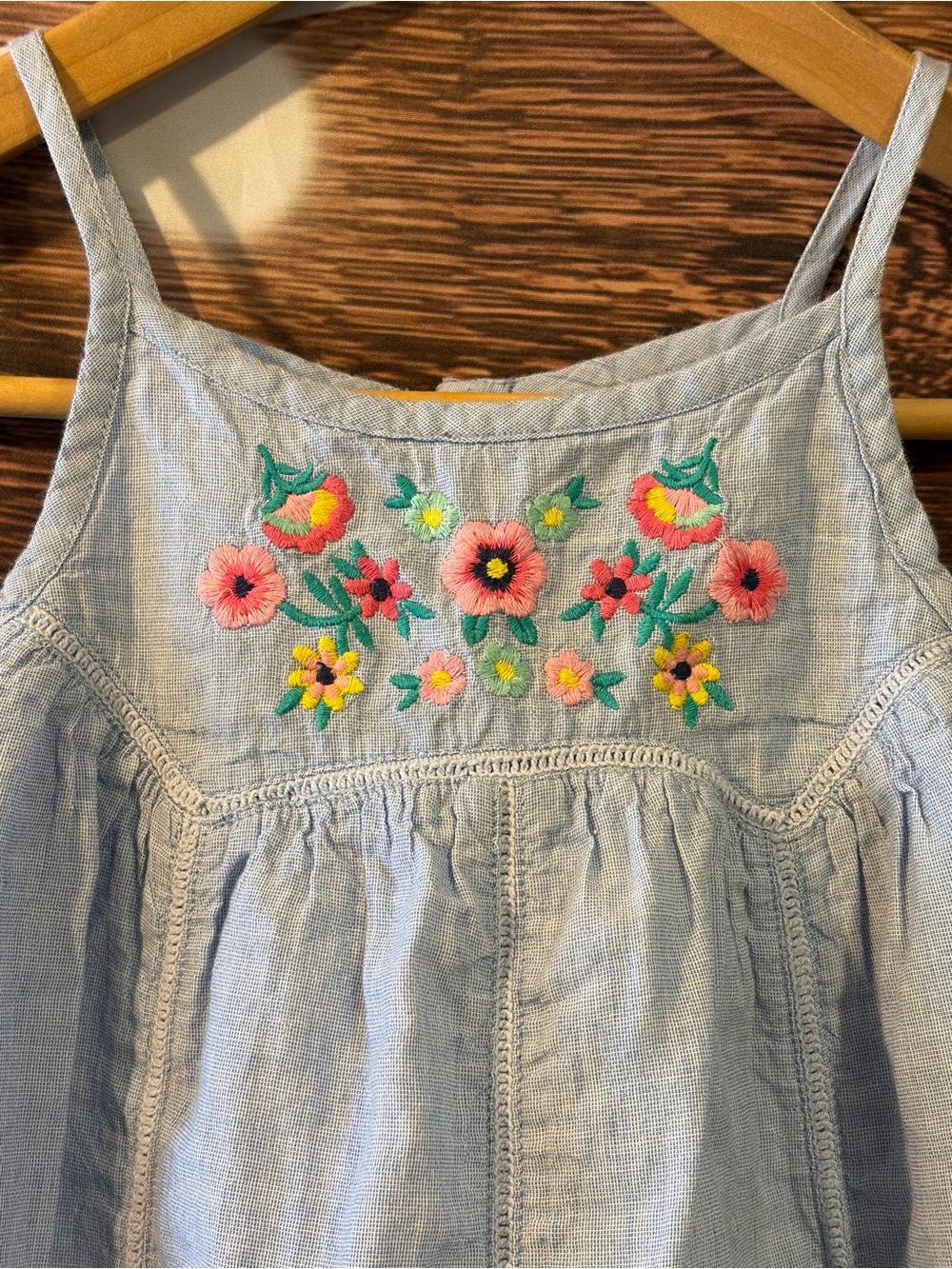 Little Me Light Blue Chambray Top with Yellow Logo Detail